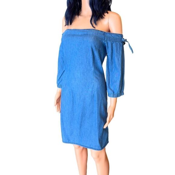 Warehouse Bardot Denim Bandeau Dress - Picture 4 of 8